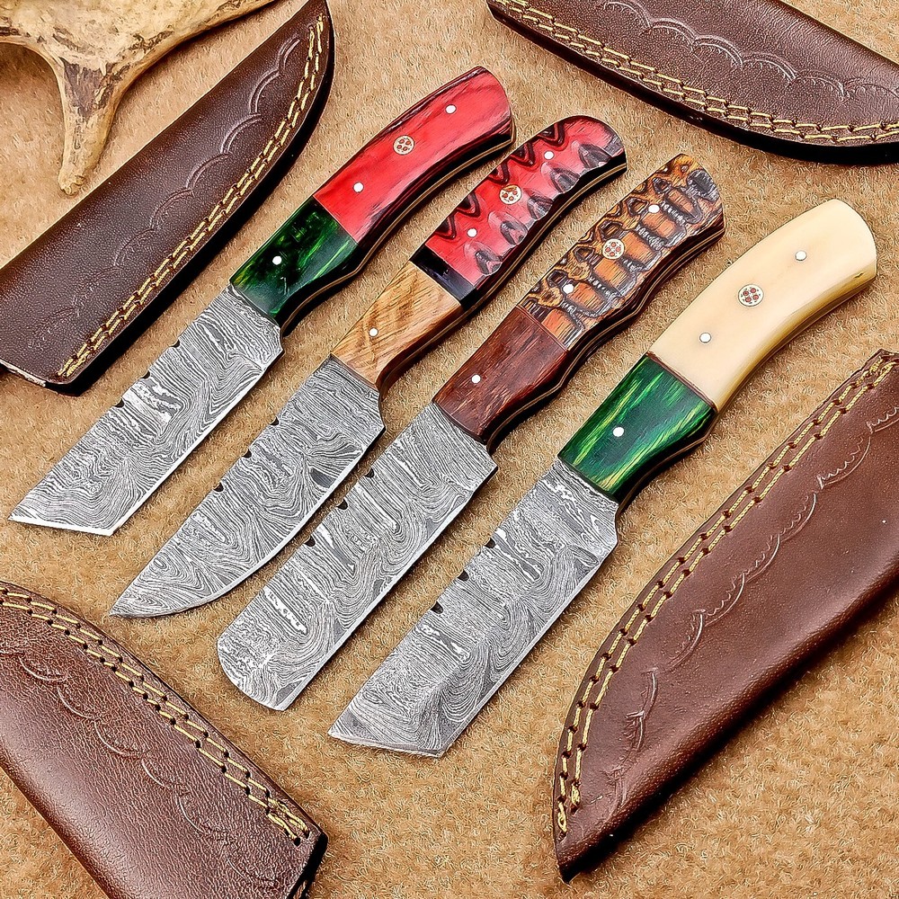 4 Pcs Damascus Blade Skinner Knives Set | 8