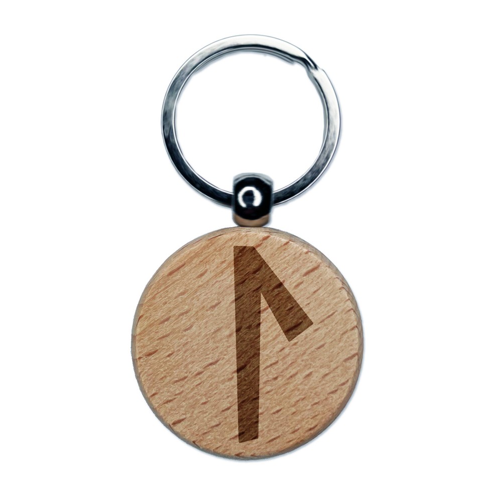 Norse Viking Dwarven Rune Letter L Engraved Wood Keychain Charm