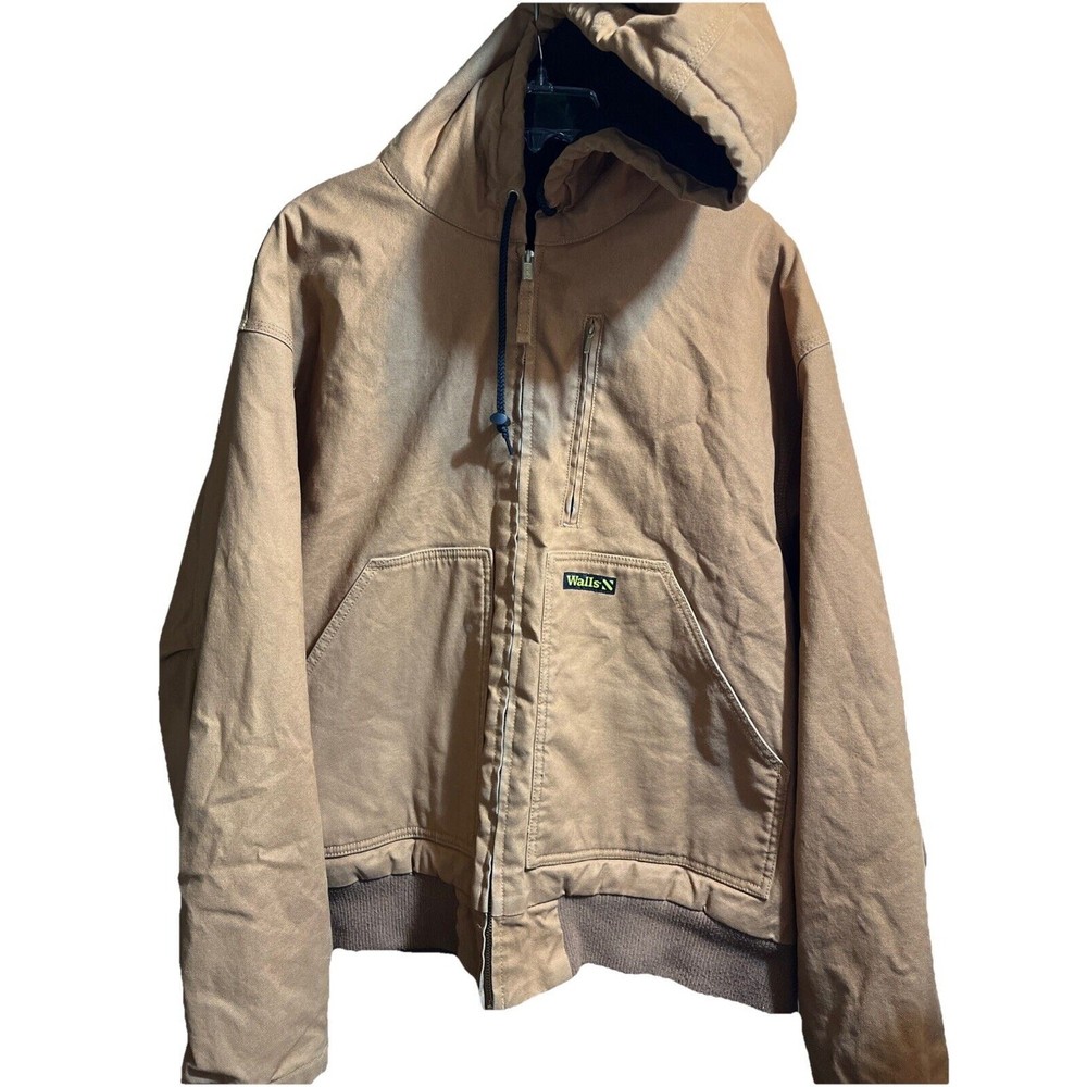 Men's XXL Brown Canvas Workwear Coat with Fleece Lining and Zip Hood