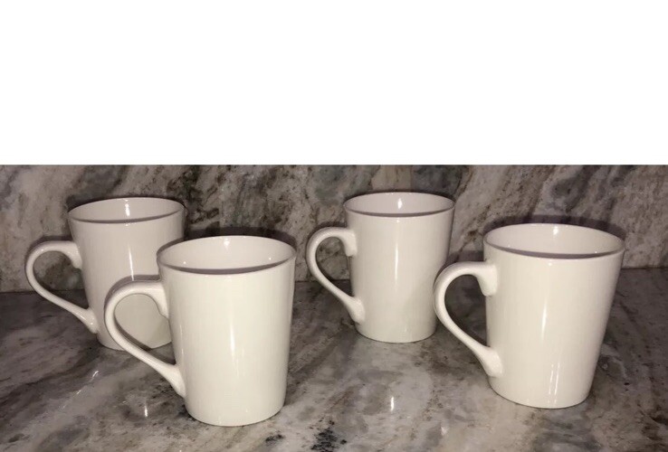 Royal Norfolk Off White Tall Stoneware Coffee Mugs Dinnerware Cups-Set Of 4-NEW