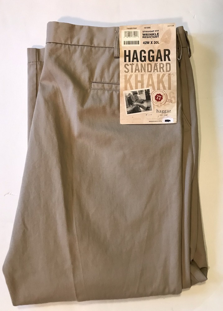 Haggar Standard Khaki Straight Fit Pants Men Size 42 / 30 Beige New