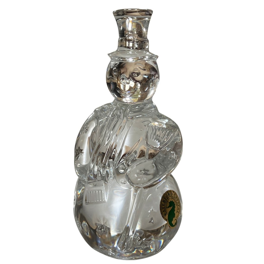 Waterford Crystal Snowman Figurine with Broom Christmas Paperweight Ireland