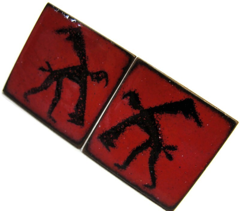 Red Enamel Copper Cufflinks Square Shirt Accessories Wedding Vintage