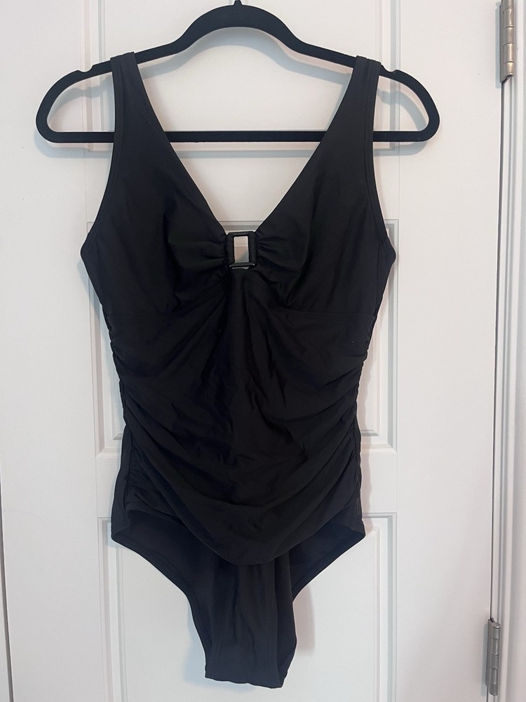 DKNY Women's Size M One Piece Swimsuit Black Buckle Front
