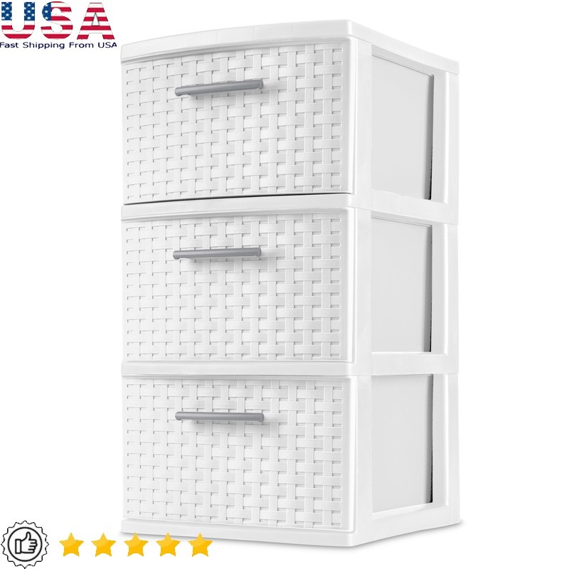 3 Drawer Storage Tower Opaque Organizing Bins Easy Pull Handles Home Office New