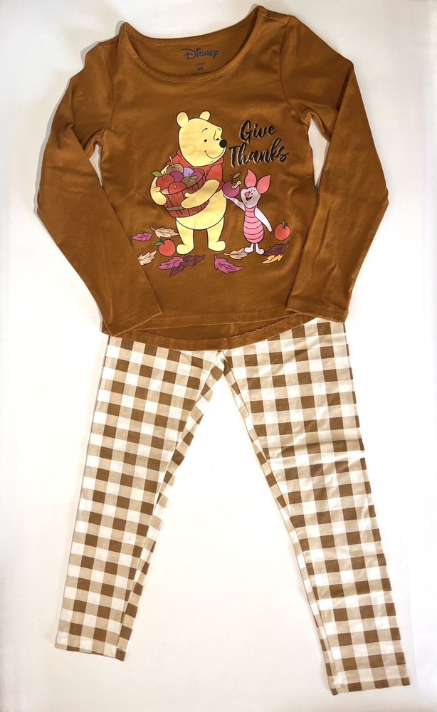 Disney Winnie the Pooh & Piglet Pajama Set Size 6 Boys Girls Unisex Thanksgiving