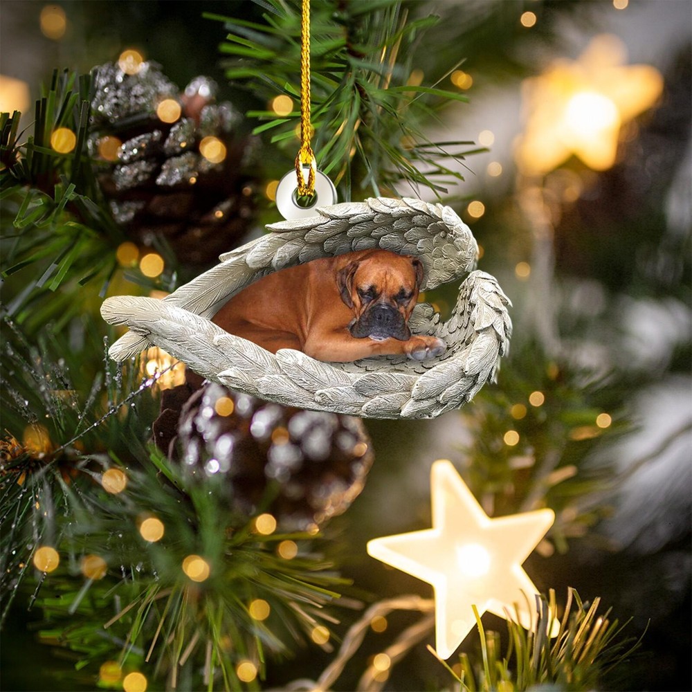Boxer Dog Sleeping Angel Wings Christmas Ornament  Boxer Dog Car Ornament Gift