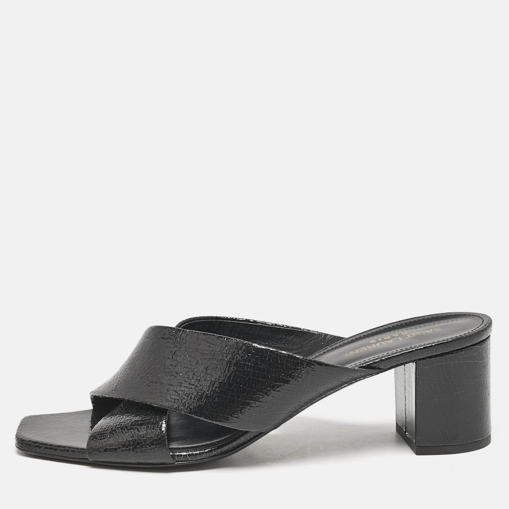 Saint Laurent Black Leather Loulou Criss Cross Mules Size 41