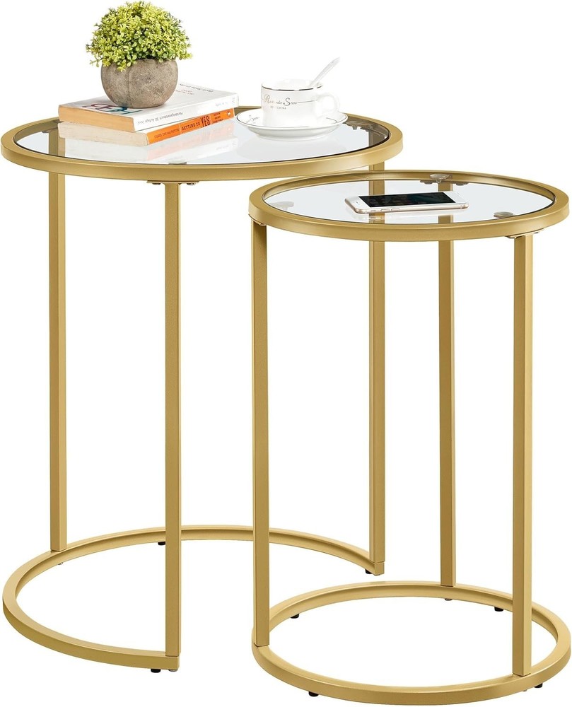 round Nesting Side Table Stacking Coffee Table, Set of 2 Circular End Tables W/M