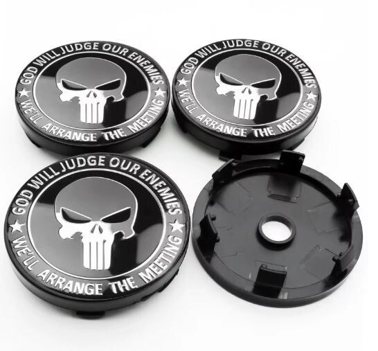 4pcs 60 mm Black Silver Punisher Logo Alloy Wheel Center Caps Rim Caps Hub Caps