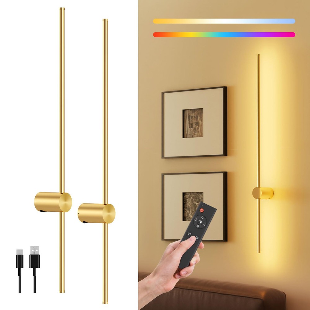 Battery Operated Wall Sconce Set of 2, 10000mAh Rechargeable Dimmable LED Wal...