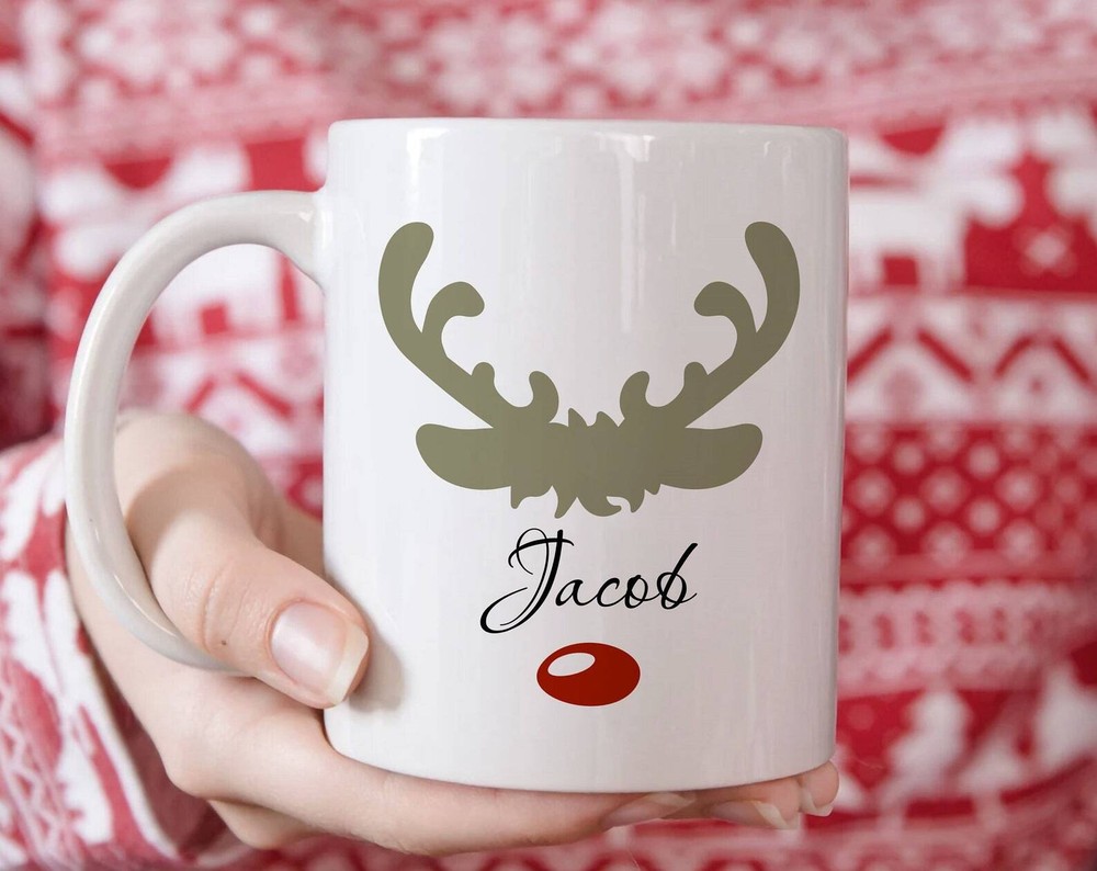 Santa Claus Reindeer Christmas Mug Personalized Hot Cocoa Cup Custom Christmas