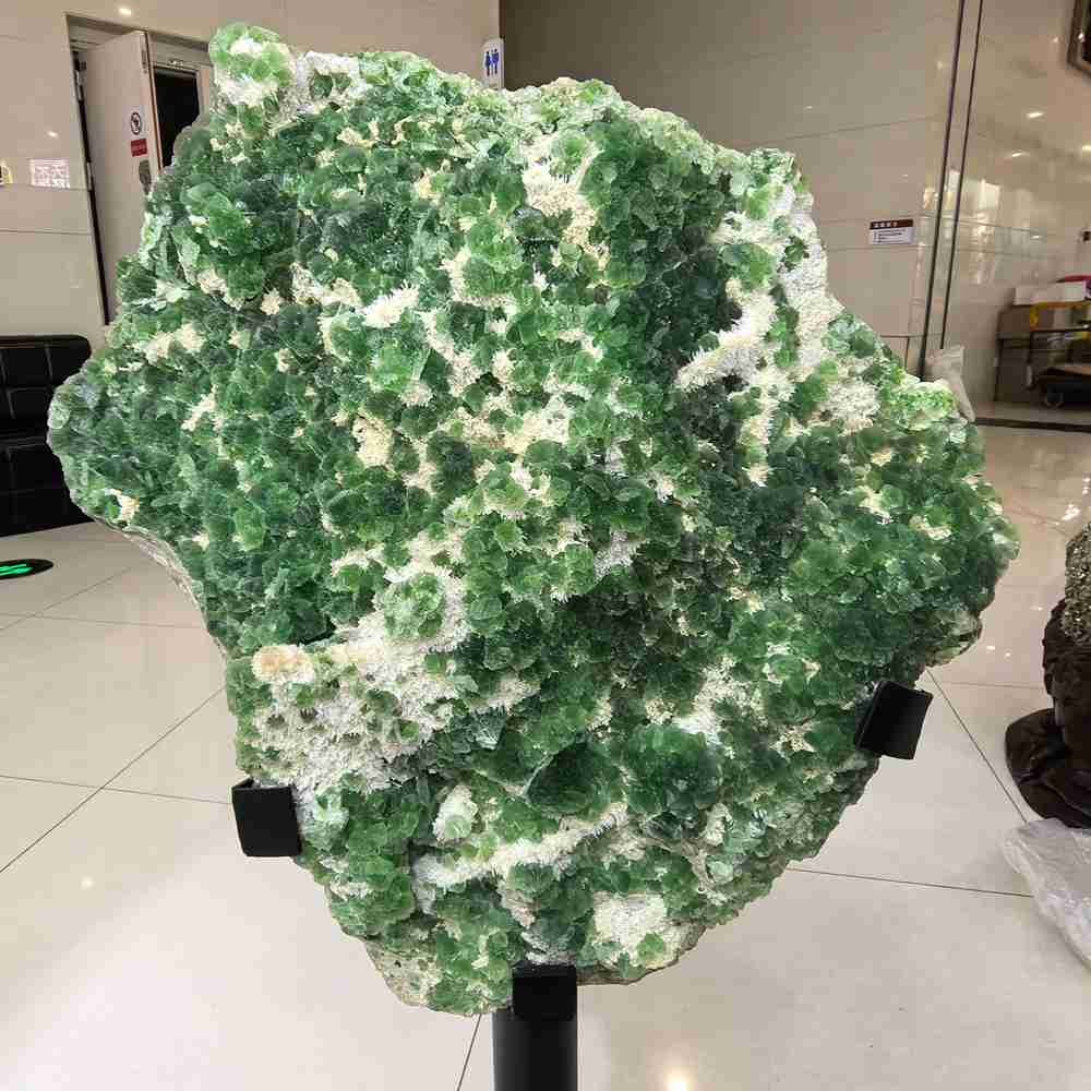 161LB Rare Top Natural Green Fluorite Quartz Crystal Cube Cluster Specimen+stand