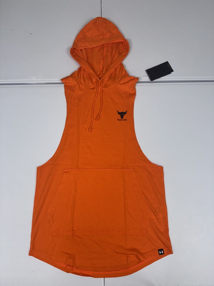 Under Armour Project Rock Payoff Sleeveless Hoodie Shirt 1387796 Orange Pick Siz