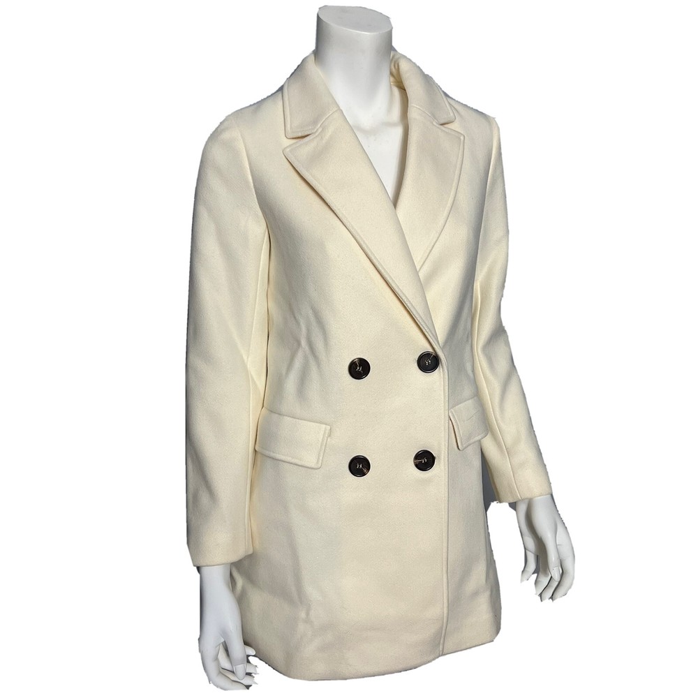 Allegra K Women’s Beige Notched Lapel Double Breasted Winter Coat XS