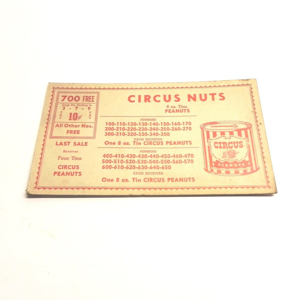 Vintage Circus Peanuts Raffle Promo Card Coupon Pre-Owned Collectible-image
