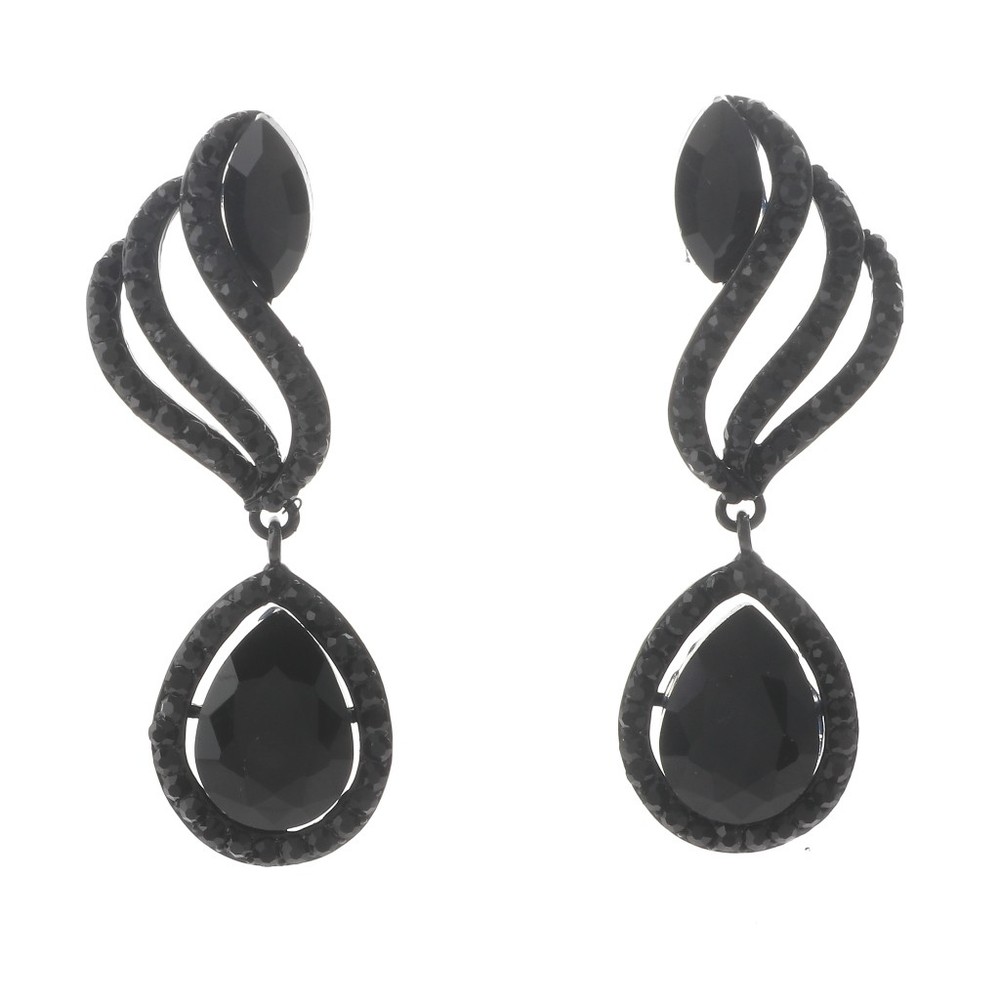 Black Tone Alloy Metal Crystal Rhinestone Drop Post Earrings ER2592-BLK