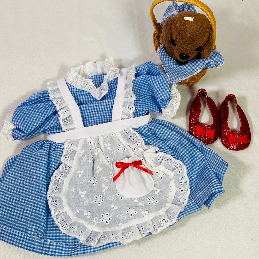 Dorothy Wizard of Oz Outfit: Blue Dress, Dog, Basket for 18