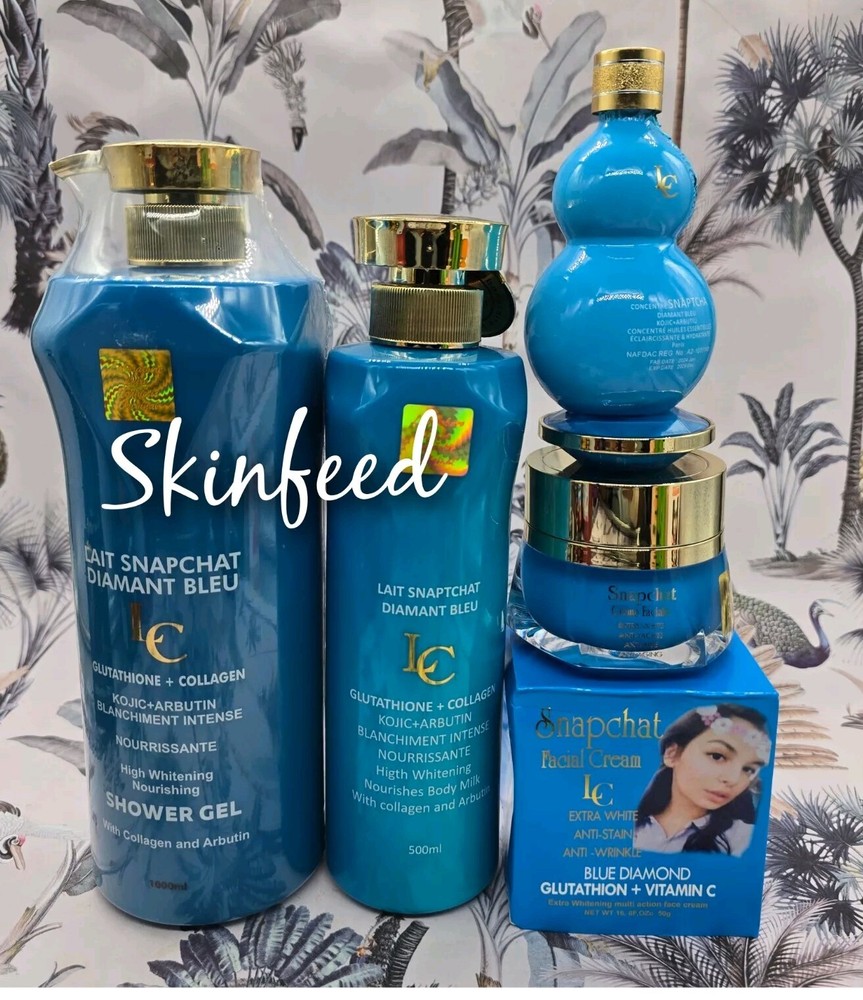 4pc Diamond Blue Lait Skincare Set – Lotion, Serum, Face Cream & Shower Gel