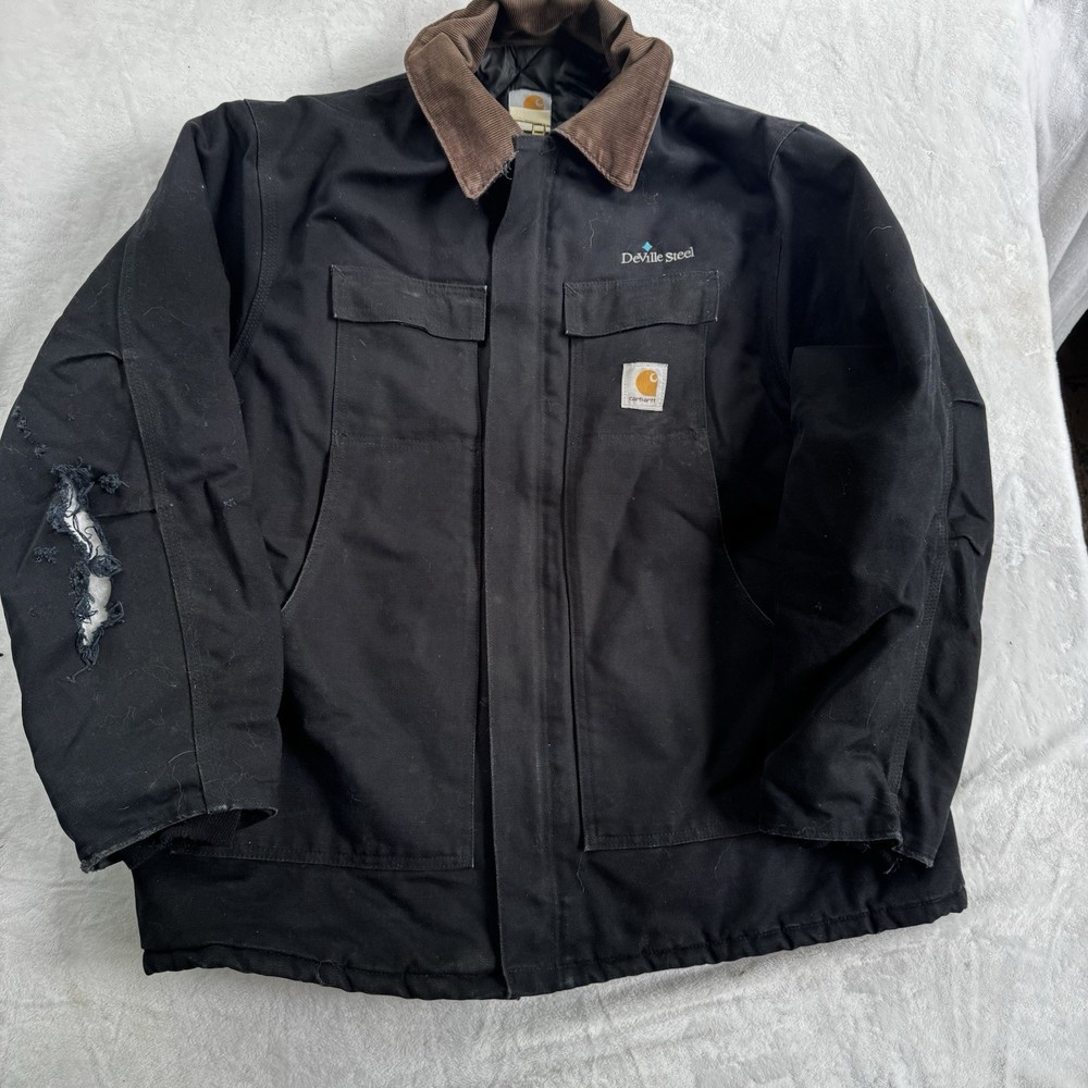 Carhartt C03 Arctic Quilted Coat Black Large Distressed Full Zip Adze
