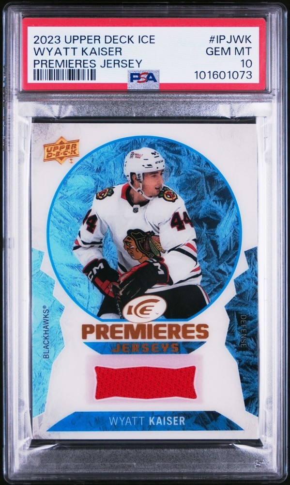 2023 Upper Deck Ice Premieres IPJWK Wyatt Kaiser Jersey PSA 10 Gem Mint Hockey Card