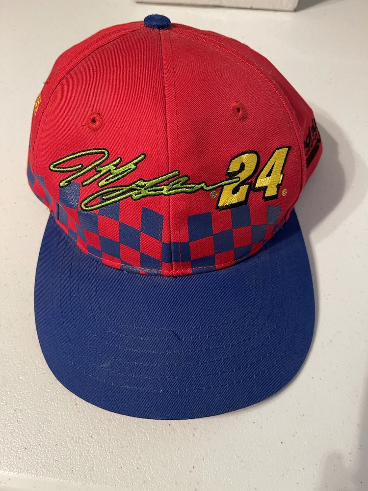 Jeff Gordon Snap Back Hat Vintage Competitors View Check Pattern Red And Blue