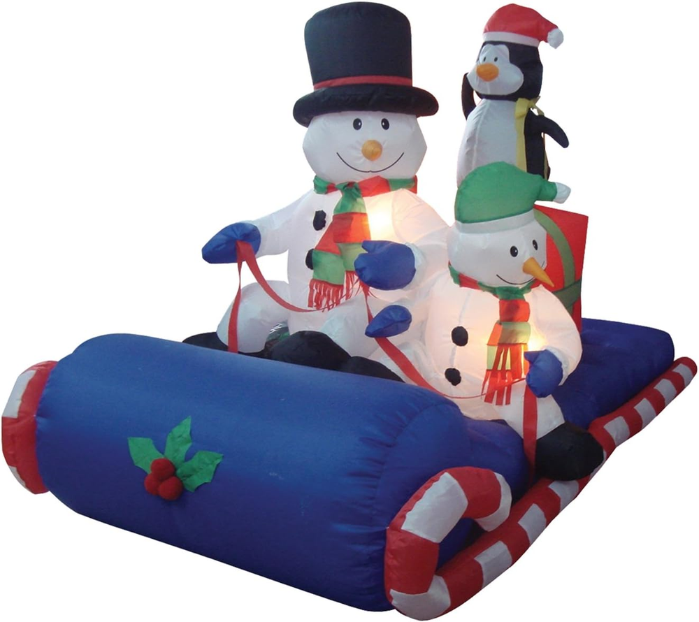 6 Foot Long Christmas Inflatable Snowman Snowmen Penguin on Sleigh LED Lights Ou