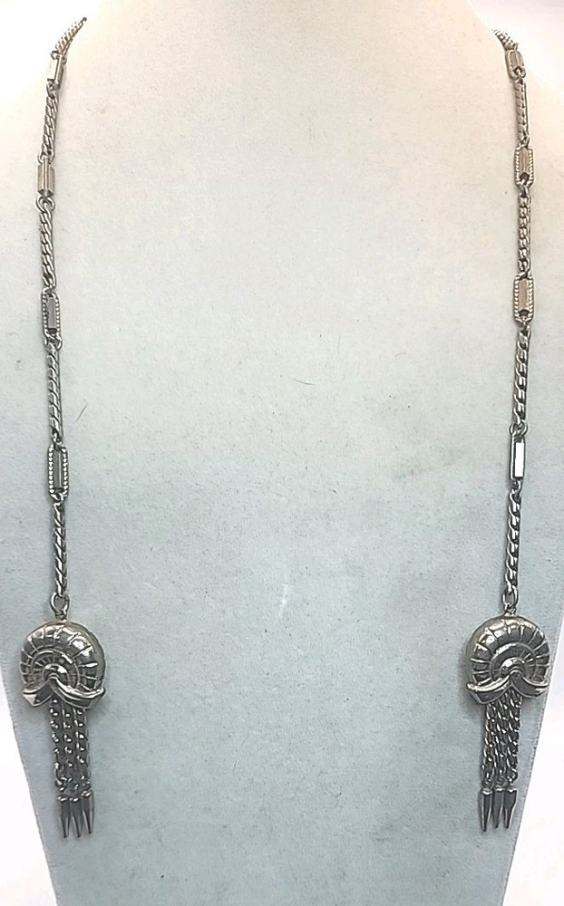Vintage Silver Tone Tassel Necklace Art Deco 32