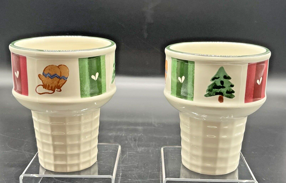 Set of 2 Pfaltzgraff SNOW BEAR Ice Cream Cone Shaped Dishes Christmas Winter