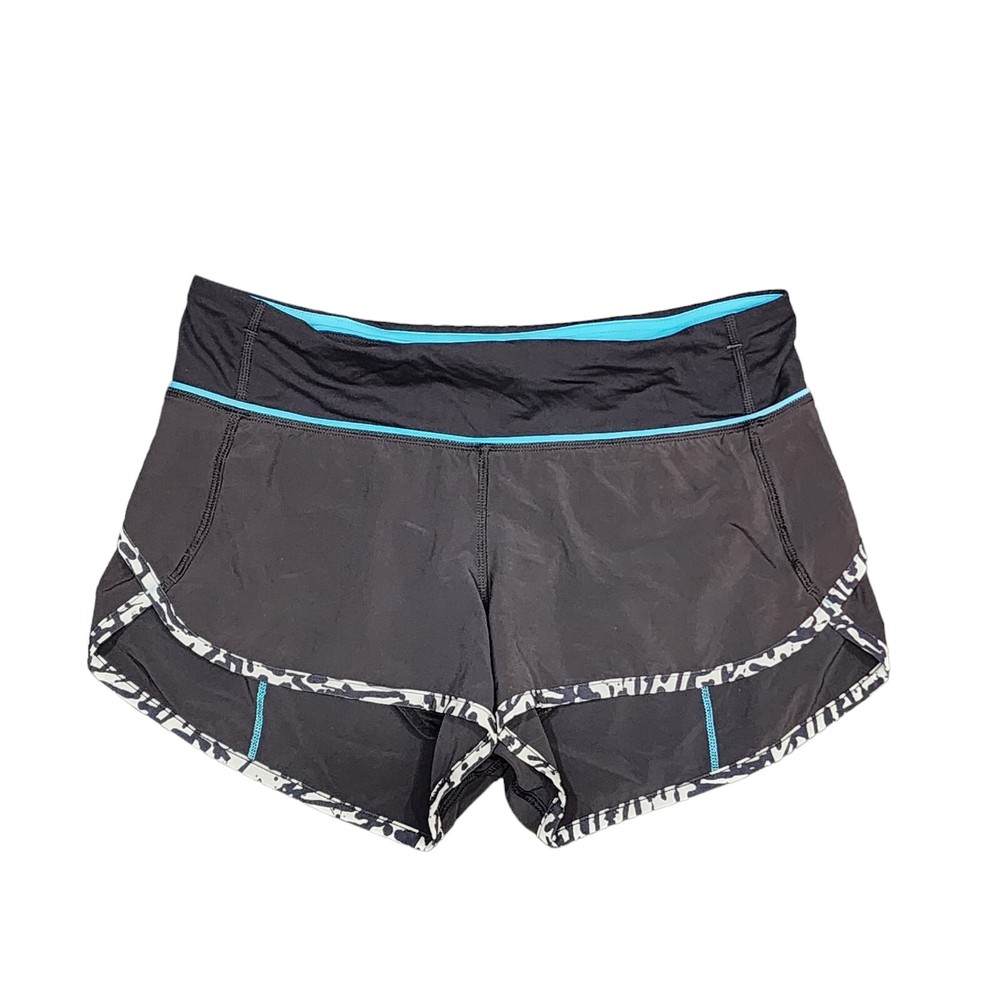 Lululemon Run Speed Short 4-Way Stretch Black Brushed Animal Print Size 4
