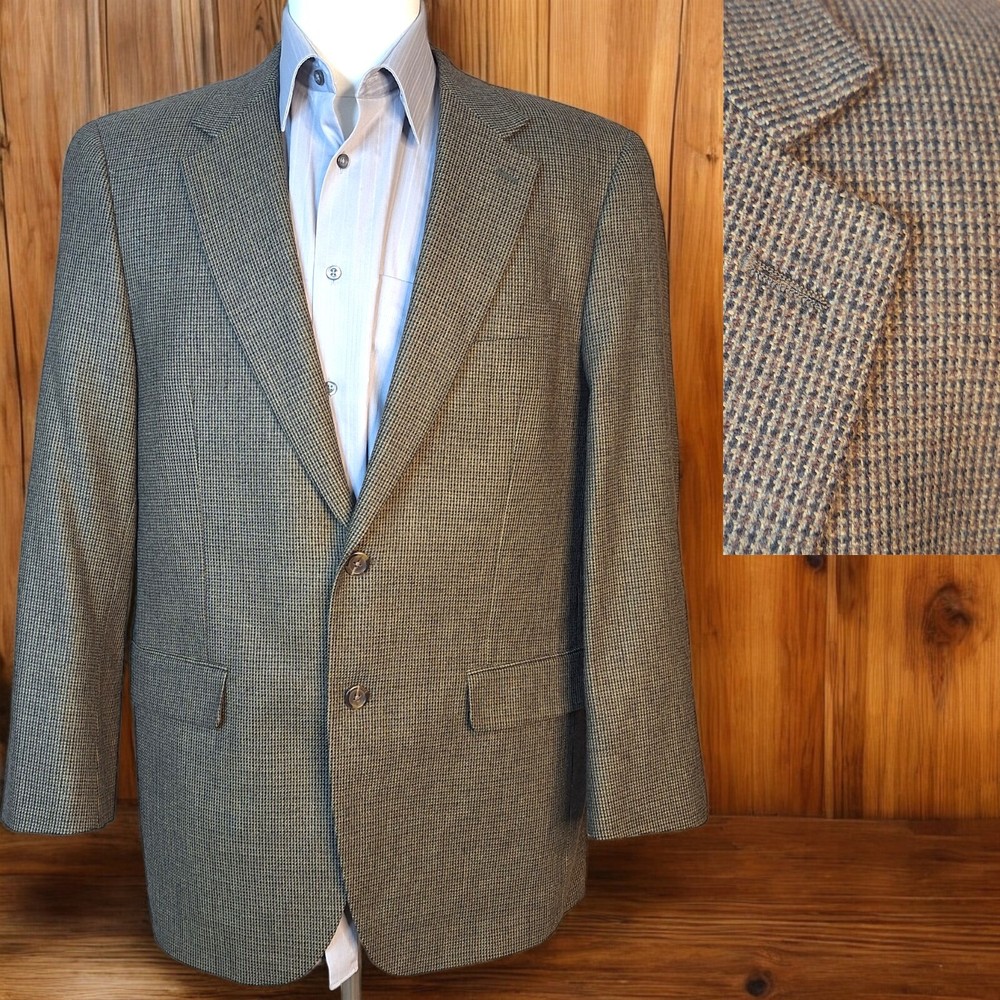 Mens 42R Brown Check Lambswool Chaps Sport Coat