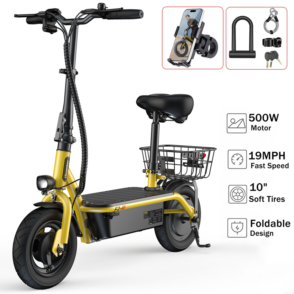 iScooter 500W Foldable E-Scooter with Seat & Basket for Long Rides