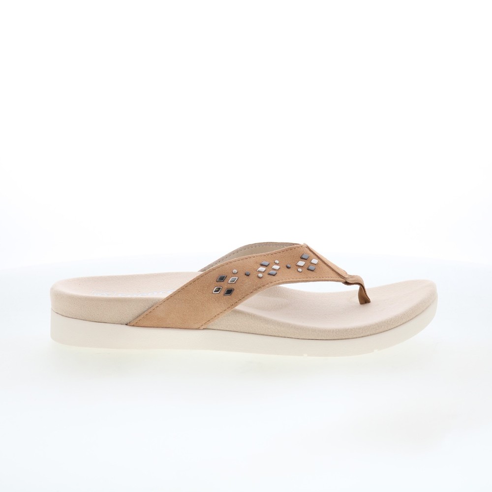 Spenco Laguna Stud SP1139TAN Womens Brown Suede Flip-Flops Sandals Shoes