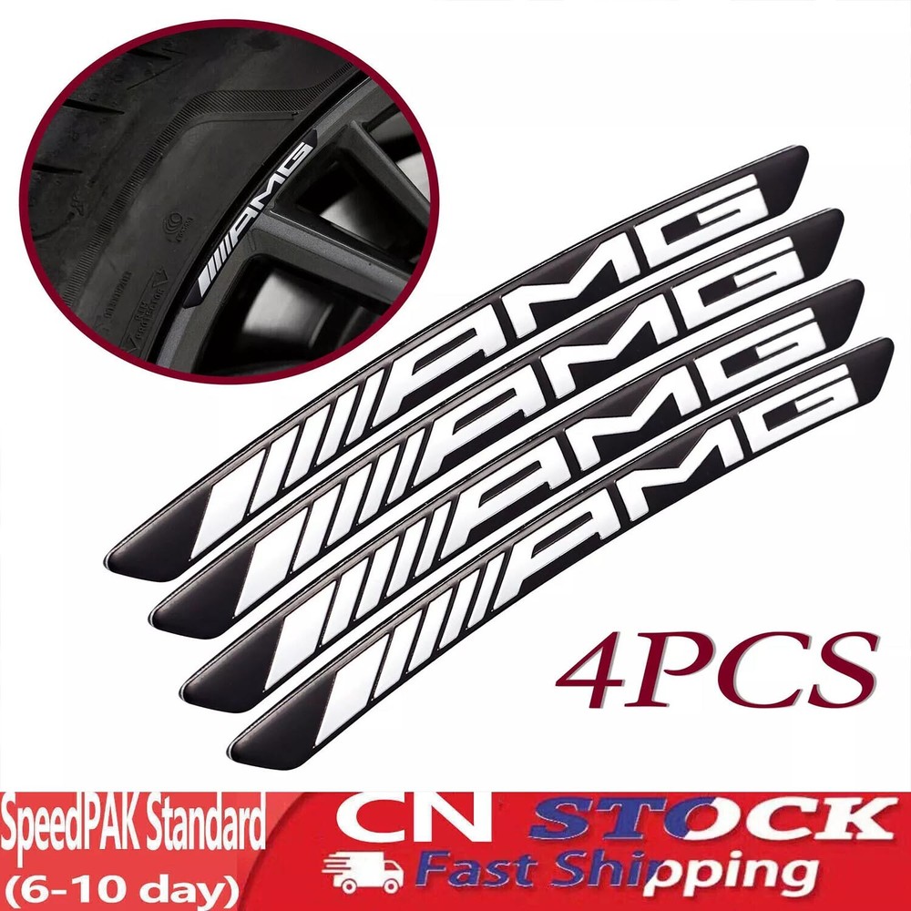 4Pcs 3D Silver Black Sticker Badge For AMG Sport Wheel Wheels Rim Decal Emblem