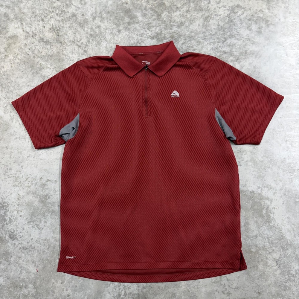 Nike ACG Polo Shirt Mens Large Red Fit Dry Mesh 1/4 Zip Performance Hiking