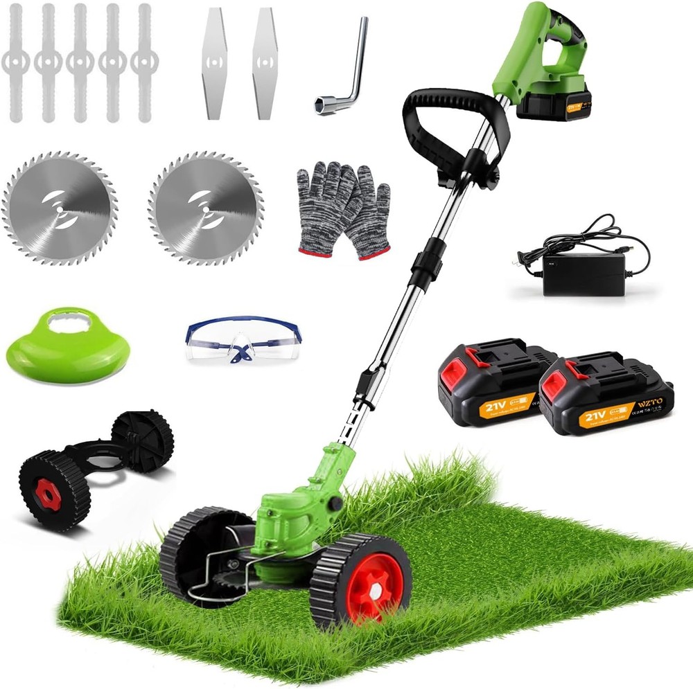 Cordless Garden Strimmers with Metal Blades Electric Cordless 21v Grass Strimmer