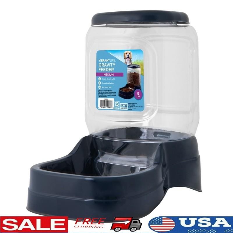 Gravity Pet Feeder Automatic Dog Cat Food Dispenser Easy Clean Transparent Tank