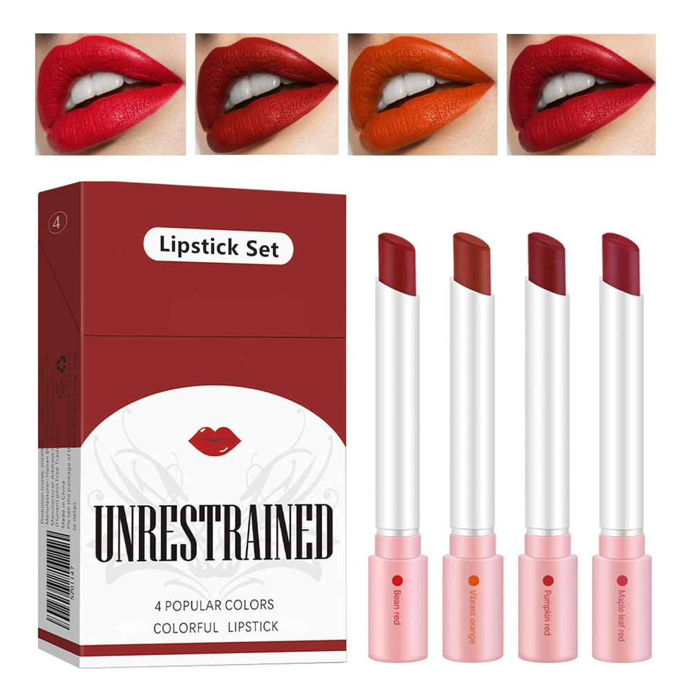 4-Color Matte Lipstick Set - Velvet Lip Stain & Long-Lasting Lip Tint