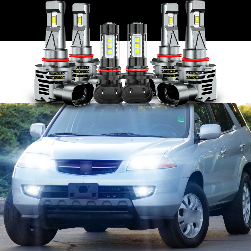 For Acura MDX 2001-2003 6Pcs LED Headlight High Low Beam+Fog Light Bulb 6500K