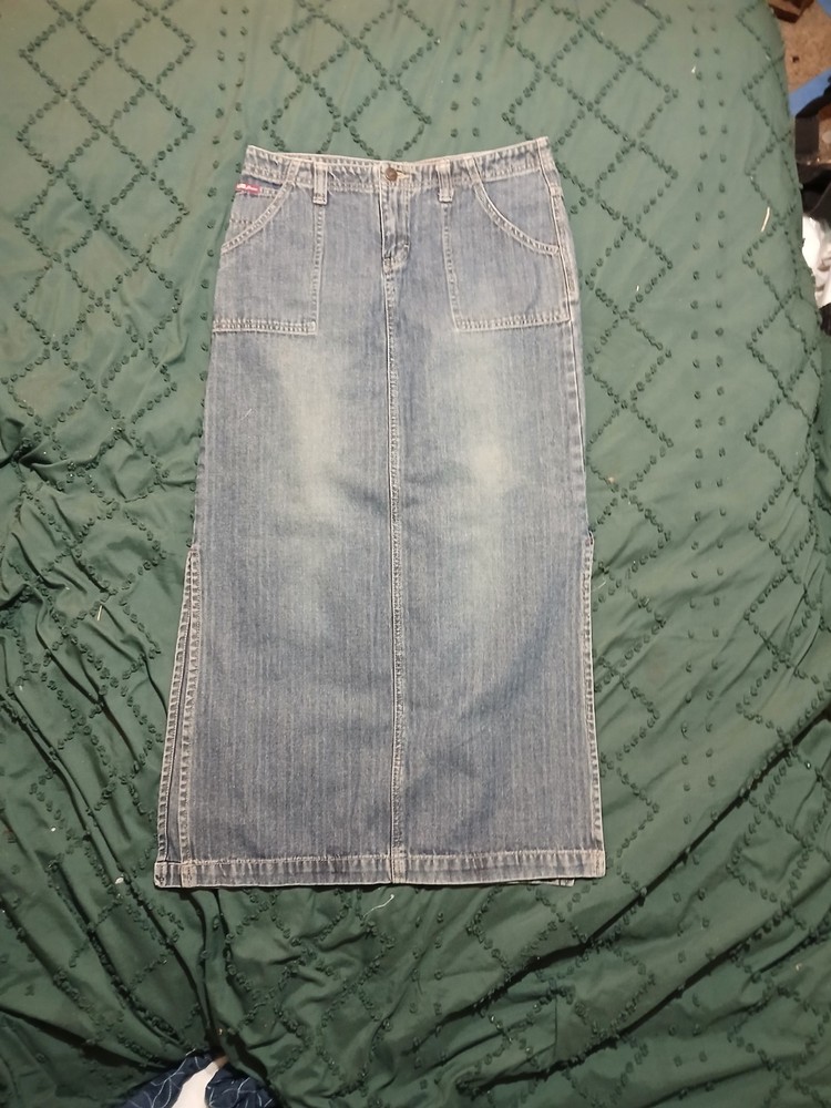 Vtg 90s Y2K UnionBay Denim Side Splits 4 Pocket Midi Pencil A-Line Skirt