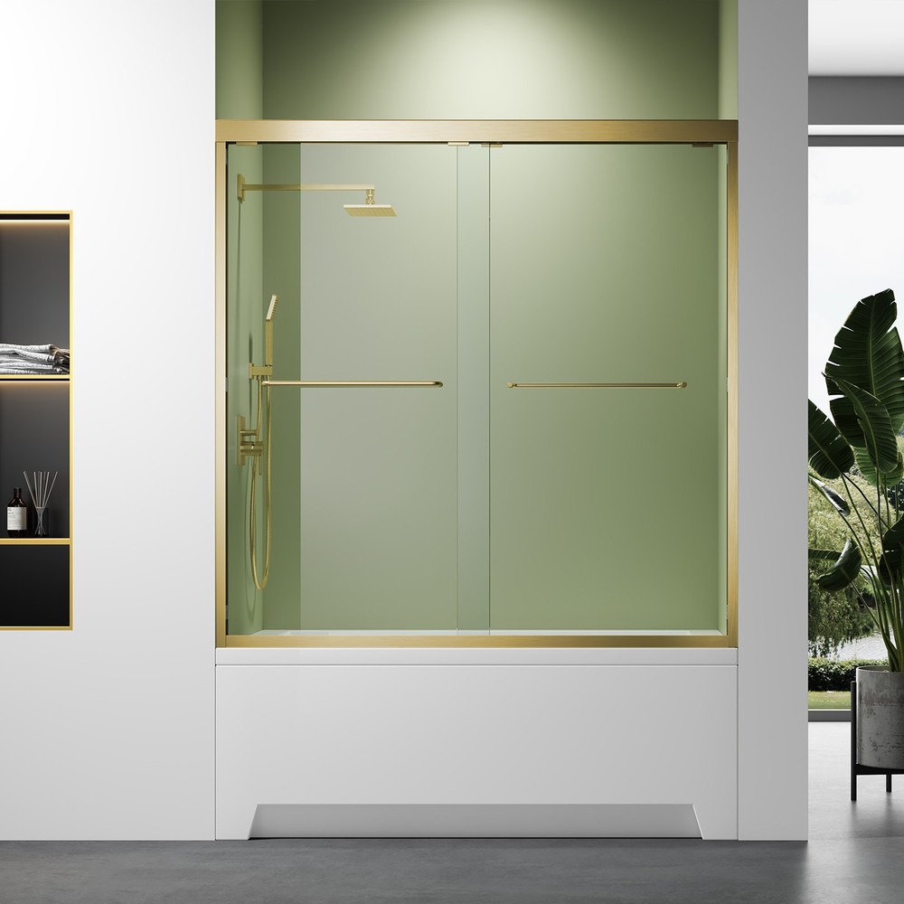 Sturdy 60W x 62H Frameless Double Sliding Shower Door for Stand Up Showers