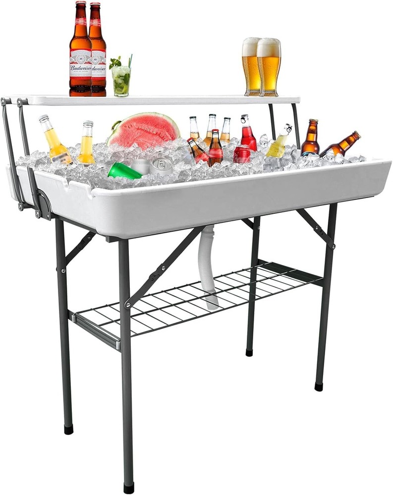 CAMP SOLUTIONS Portable Bar Table with Drain Skirt and Upper Brackets for Events