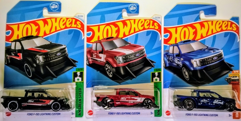 Hot Wheels Ford F-150 Lightning Custom Lot Of 3 Black+Red+Blue