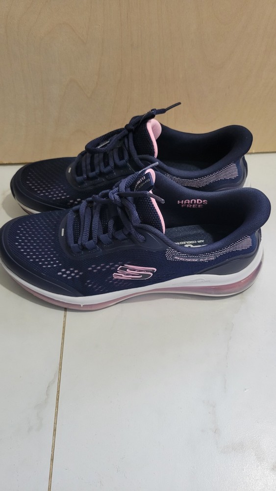 Skechers Slip-ins Hands Free Lace Up Sneakers Navy Pink Mesh Memory Foam