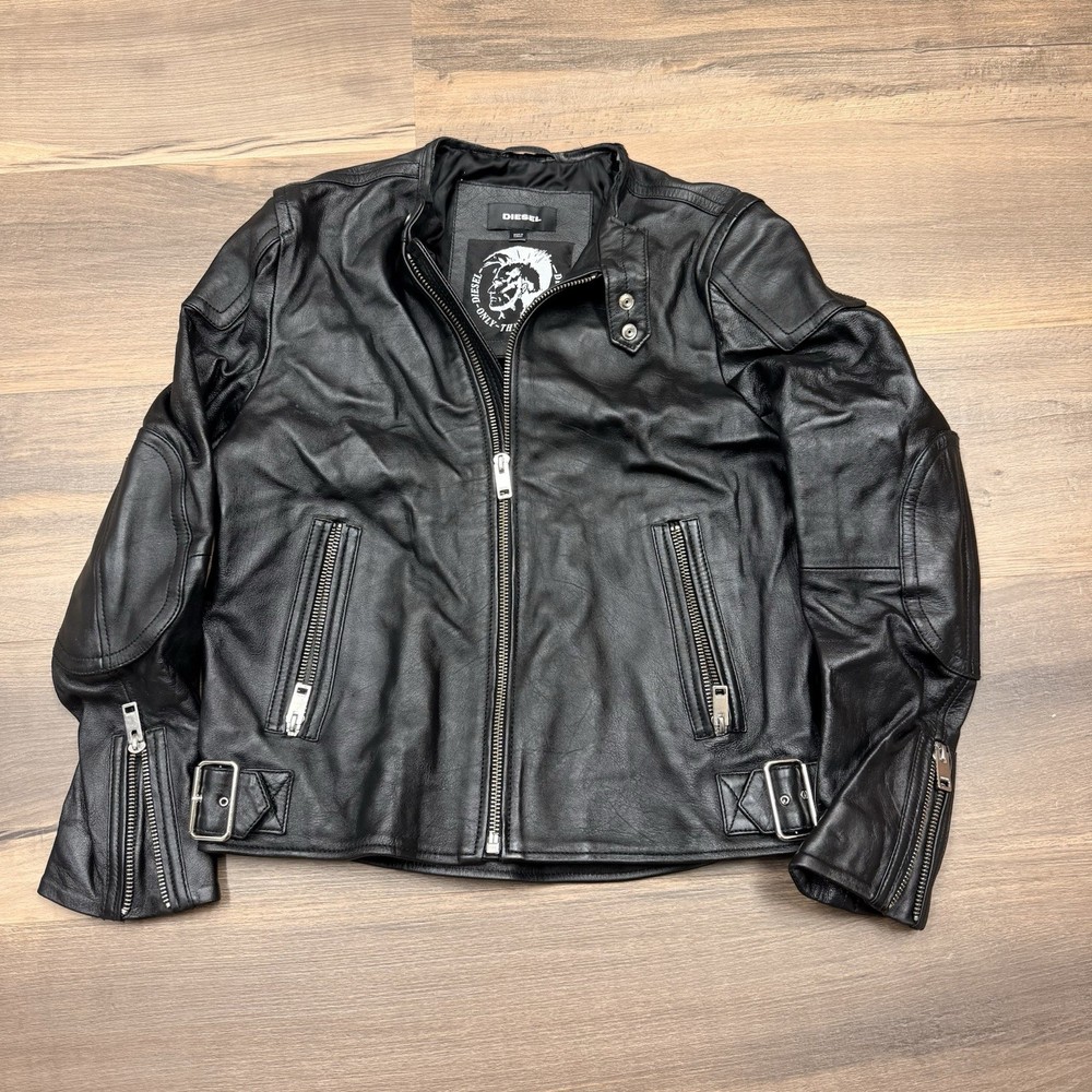 Diesel Black Leather Biker Jacket Men's Size M