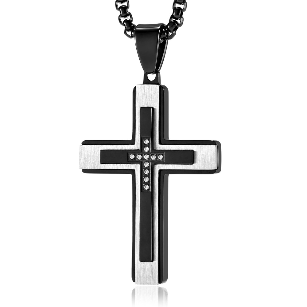 Cross Necklace for Men,Silver Gold Black Mens Cross Necklaces with Cross Chai...