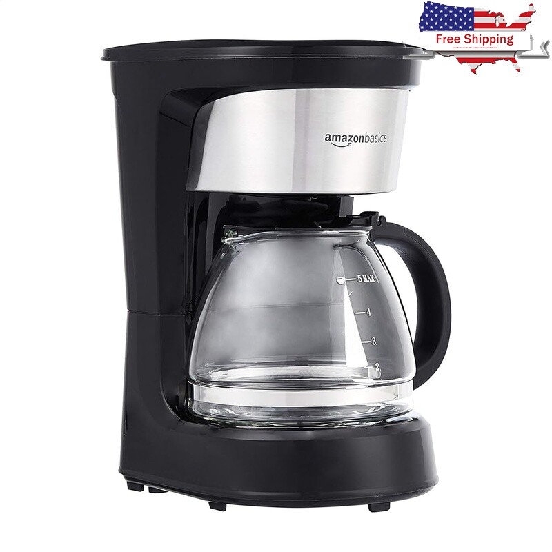 5-Cup Compact Drip Coffee Maker with Reusable Filter and Overheat Protection