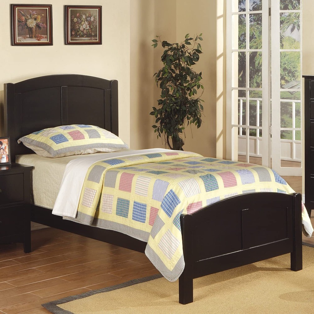 Black Twin Size Youth Bed with Unique Headboard and Footboard