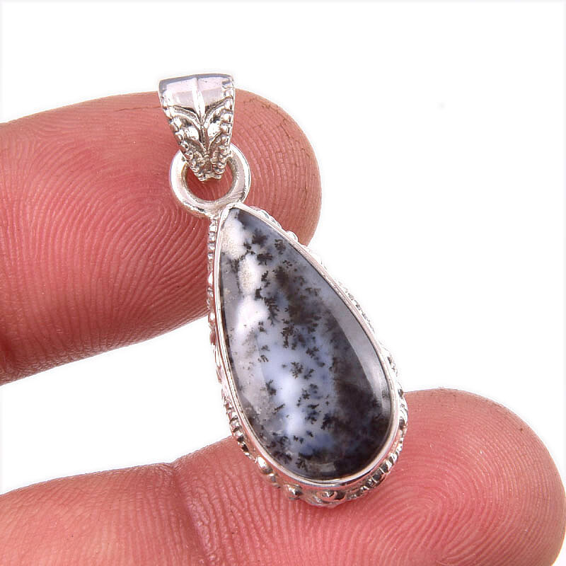 Natural Dendrite Opal Gemstone 925 Solid Sterling Silver Gift Pendant 1.25