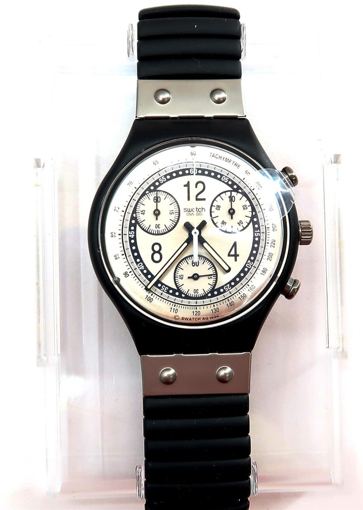 Vintage 1997 Swatch Chrono METAL EDGE SCB119 Men's Watch NOS with Case & Papers